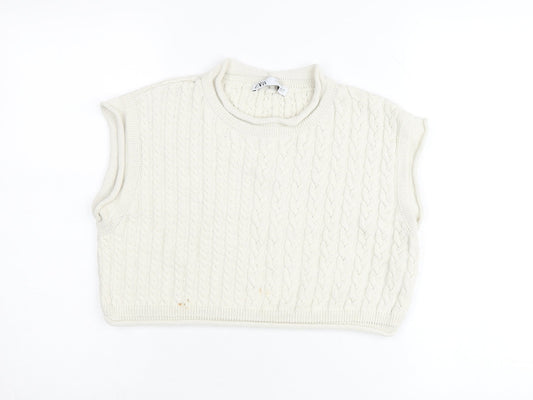Zara Women’s Ivory Cable-Knit Sleeveless Vest Jumper Size 12