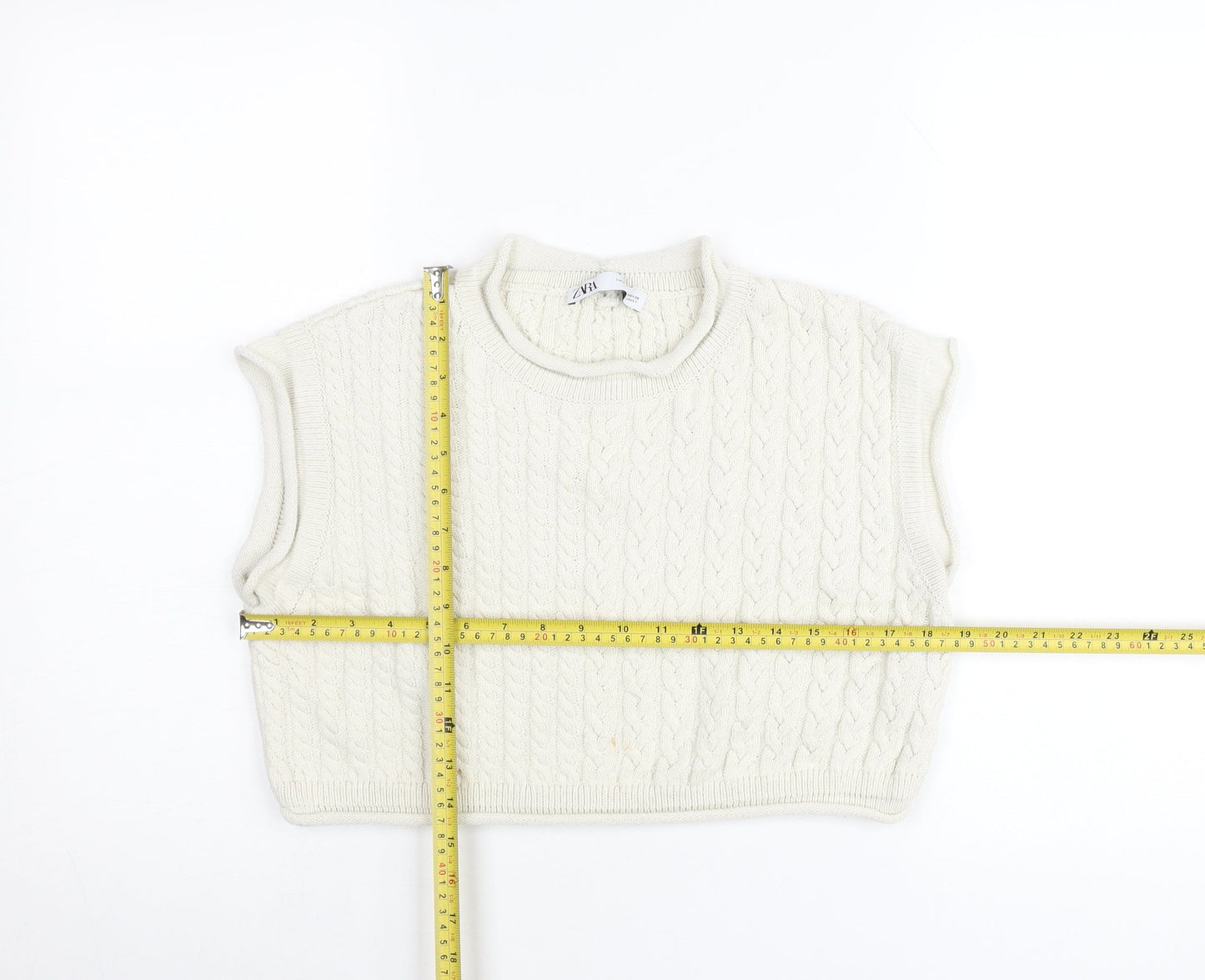 Zara Women’s Ivory Cable-Knit Sleeveless Vest Jumper Size 12