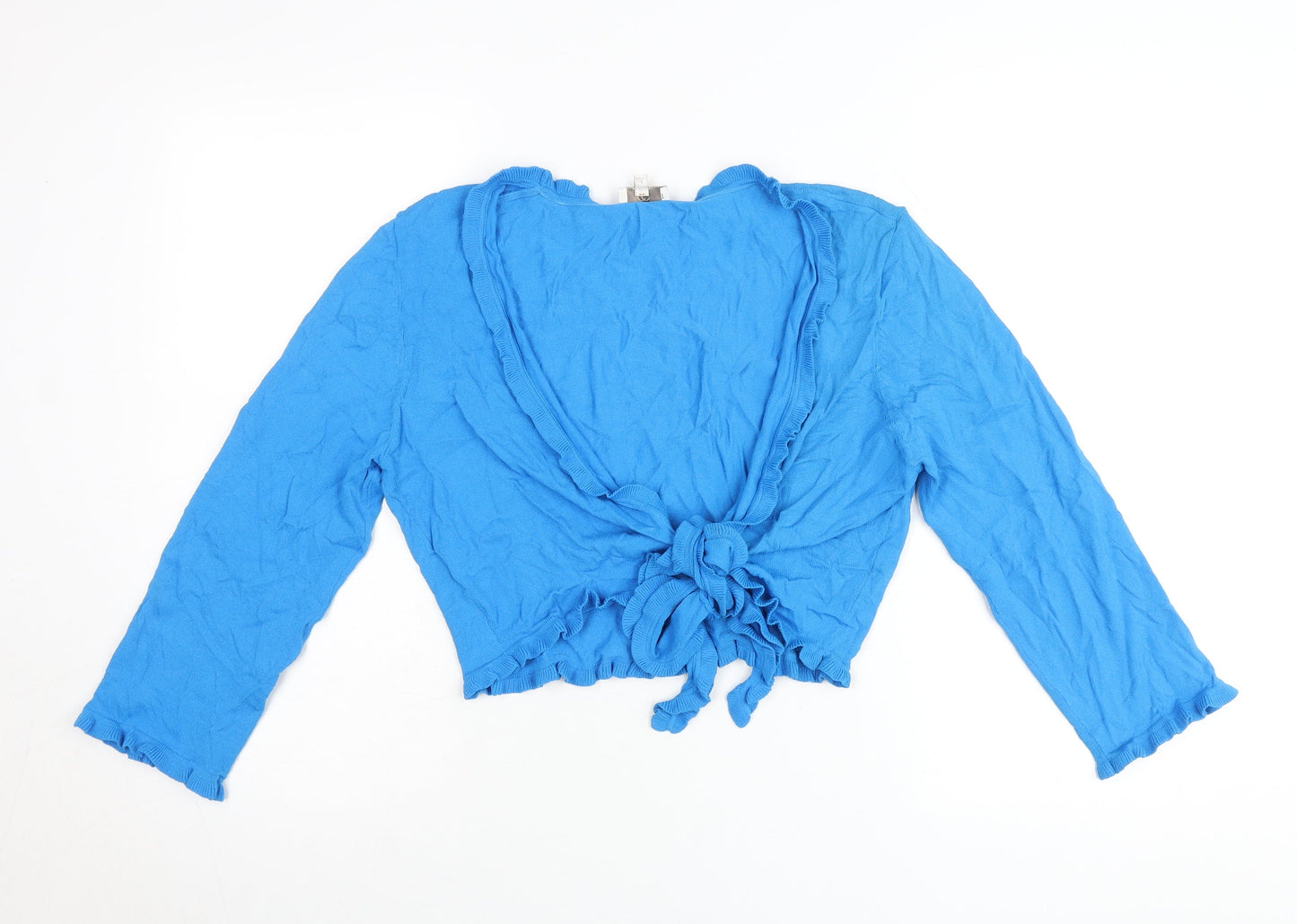 CC Women’s Blue Wrap Cardigan XL V-Neck Long Sleeve Ruffle Knit