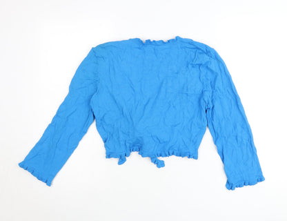 CC Women’s Blue Wrap Cardigan XL V-Neck Long Sleeve Ruffle Knit