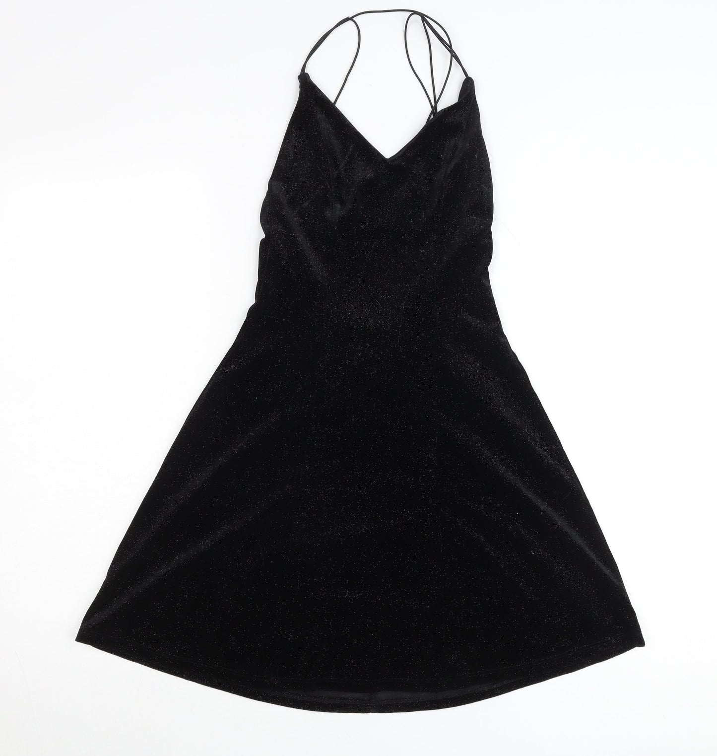 H&M Women Black XS A-Line Velvet Glitter Party Cocktail Dress