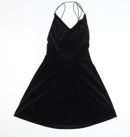 H&M Women Black XS A-Line Velvet Glitter Party Cocktail Dress