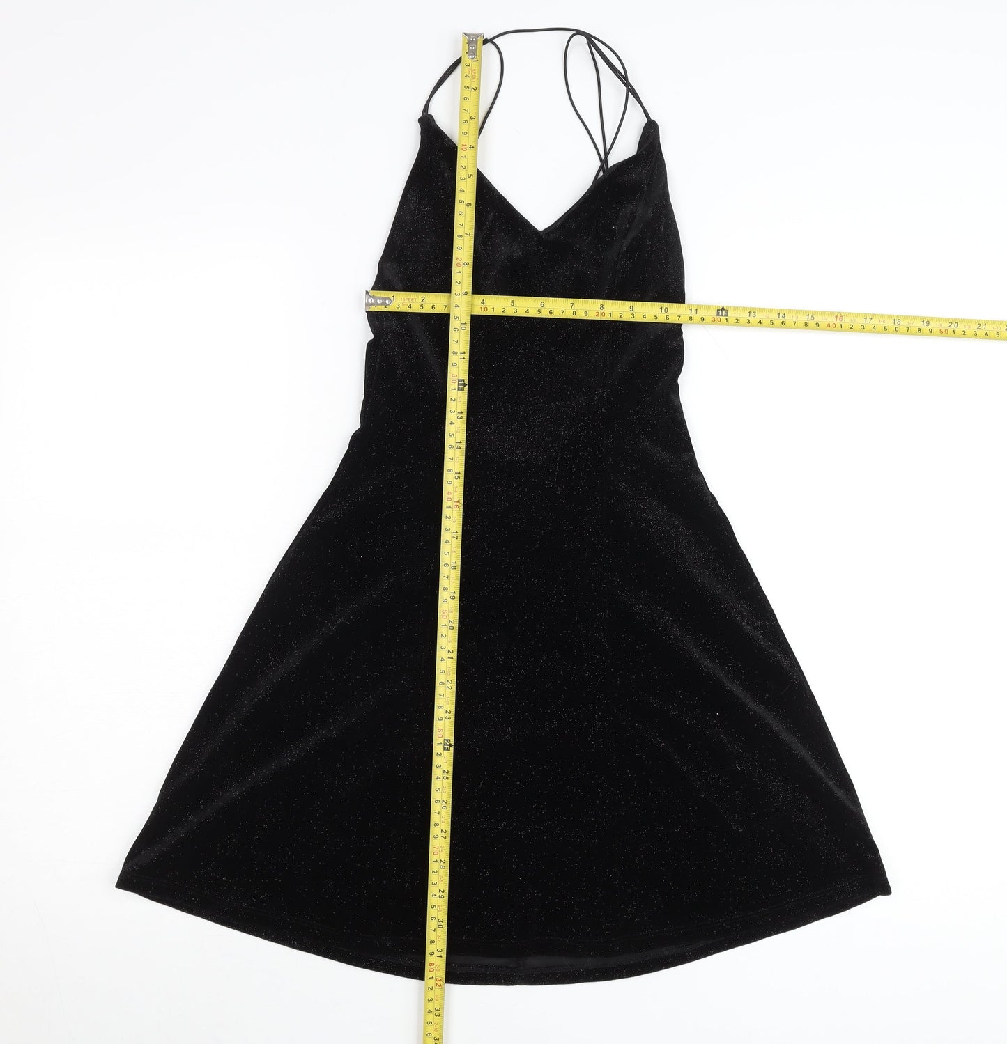 H&M Women Black XS A-Line Velvet Glitter Party Cocktail Dress