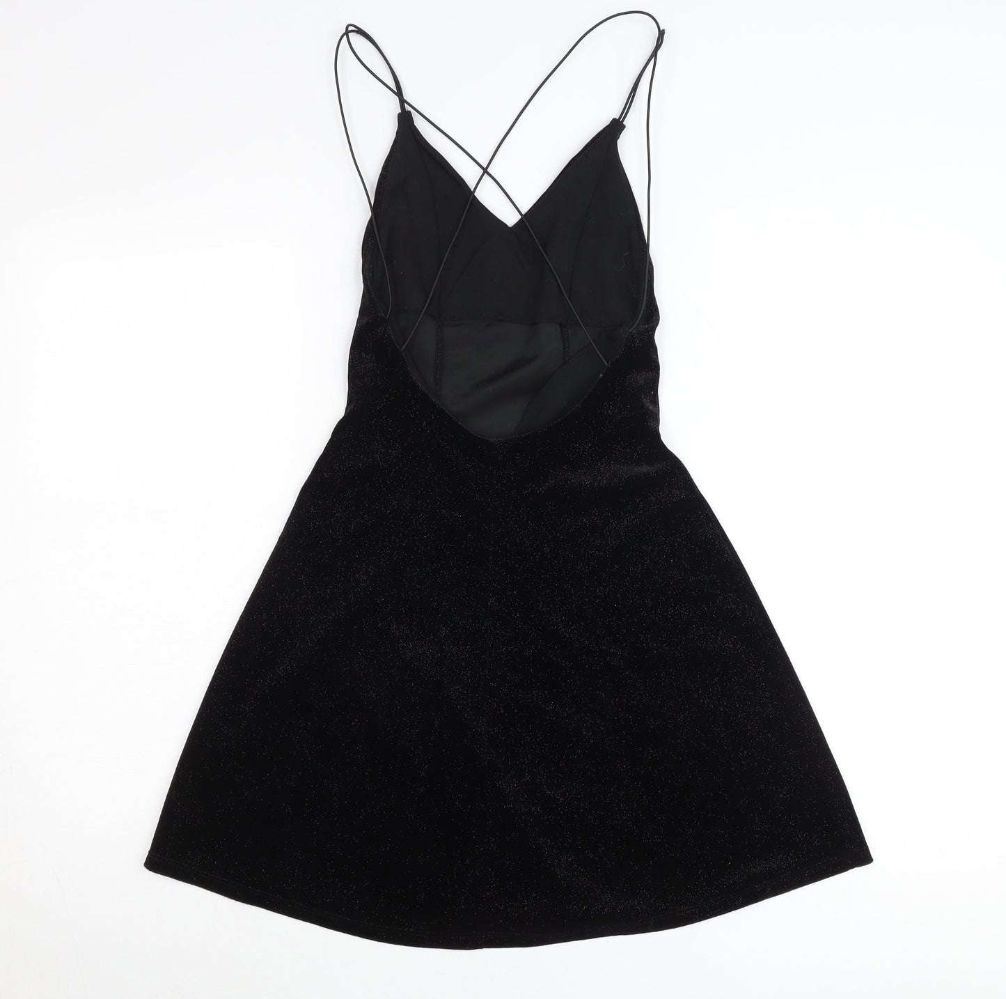 H&M Women Black XS A-Line Velvet Glitter Party Cocktail Dress