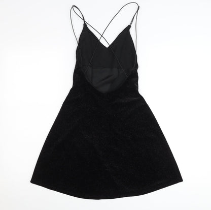 H&M Women Black XS A-Line Velvet Glitter Party Cocktail Dress