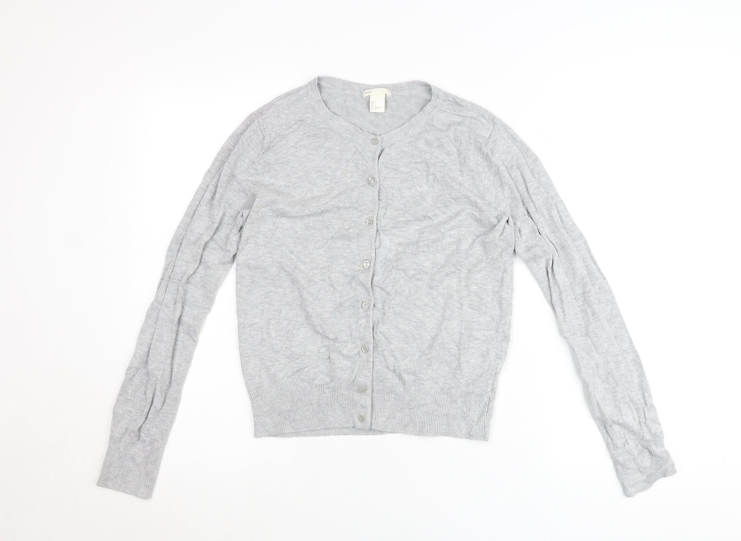 BASIC Womens Grey Cardigan UK Size 8 Crew Neck Knit Lightweight