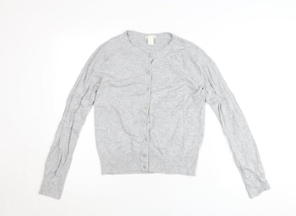 BASIC Womens Grey Cardigan UK Size 8 Crew Neck Knit Lightweight