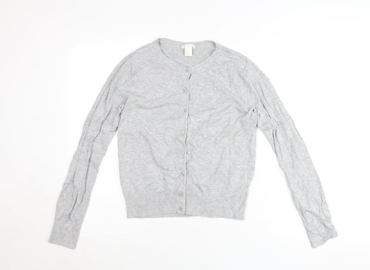 BASIC Womens Grey Cardigan UK Size 8 Crew Neck Knit Lightweight