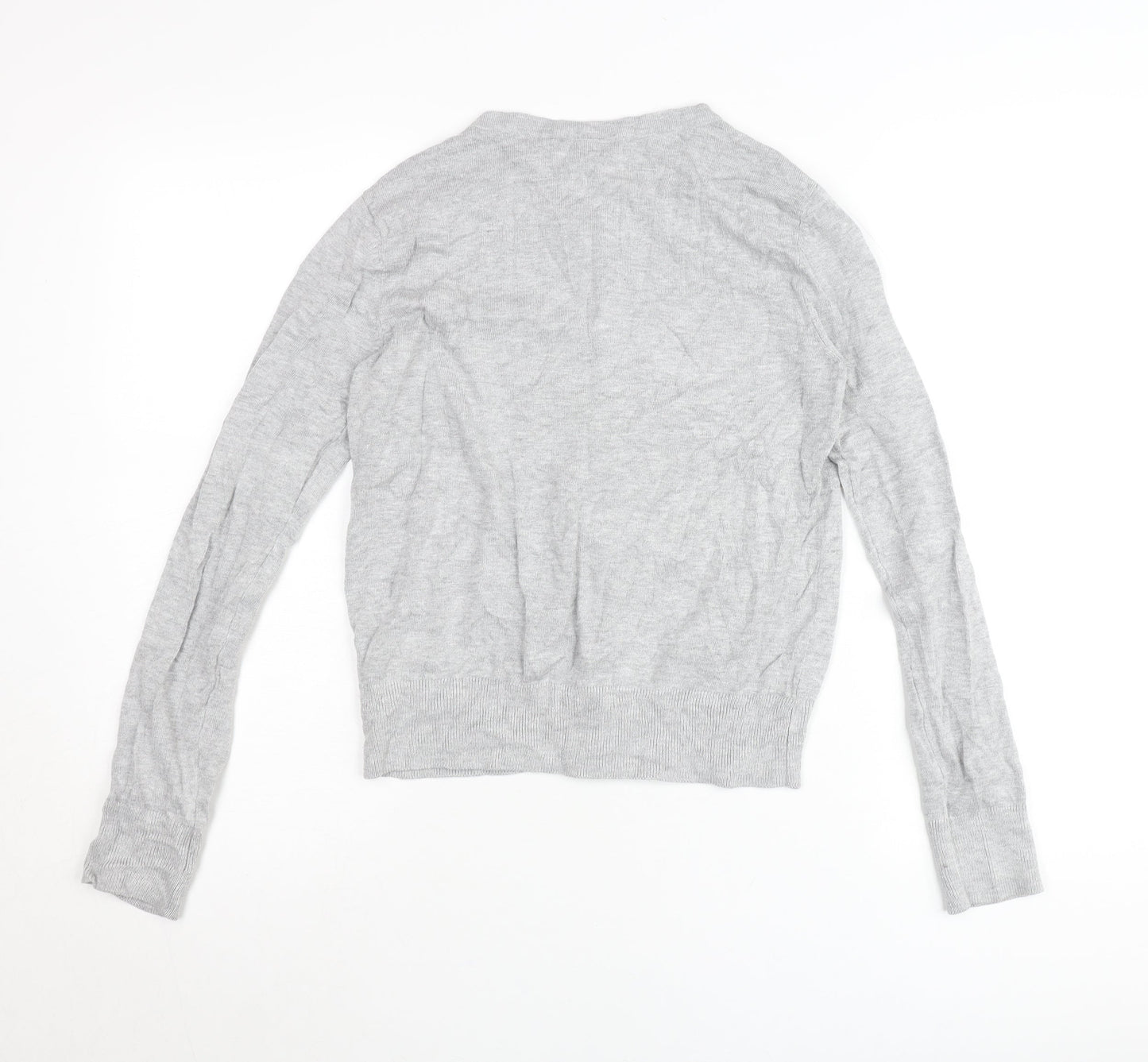 BASIC Womens Grey Cardigan UK Size 8 Crew Neck Knit Lightweight