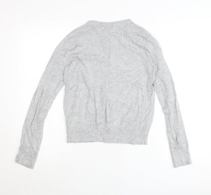 BASIC Womens Grey Cardigan UK Size 8 Crew Neck Knit Lightweight