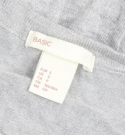 BASIC Womens Grey Cardigan UK Size 8 Crew Neck Knit Lightweight