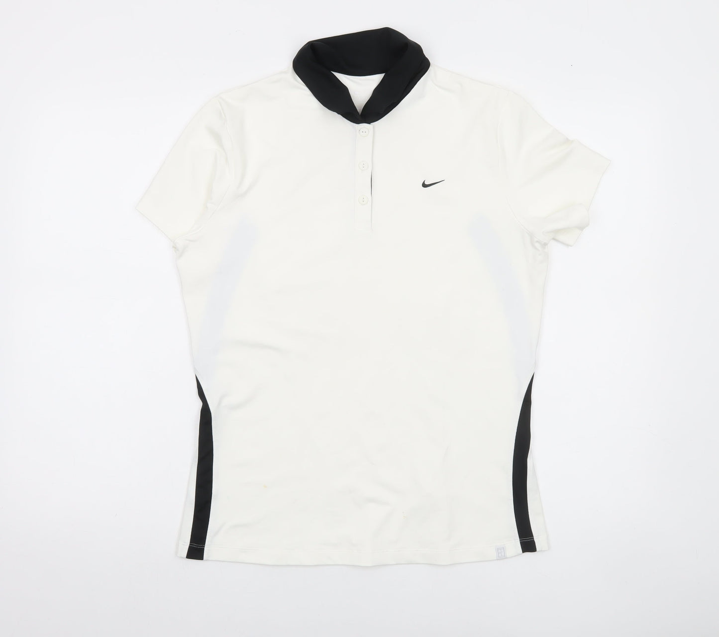 Nike Womens White Black Polo Shirt L Sports Dri-Fit Short Sleeve