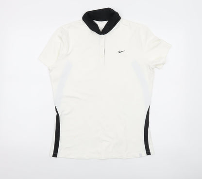 Nike Womens White Black Polo Shirt L Sports Dri-Fit Short Sleeve