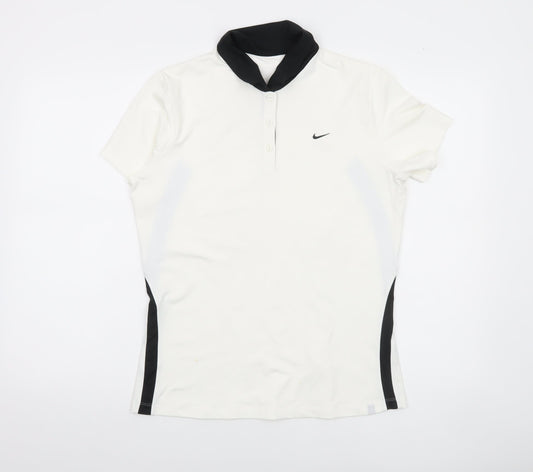 Nike Womens White Black Polo Shirt L Sports Dri-Fit Short Sleeve