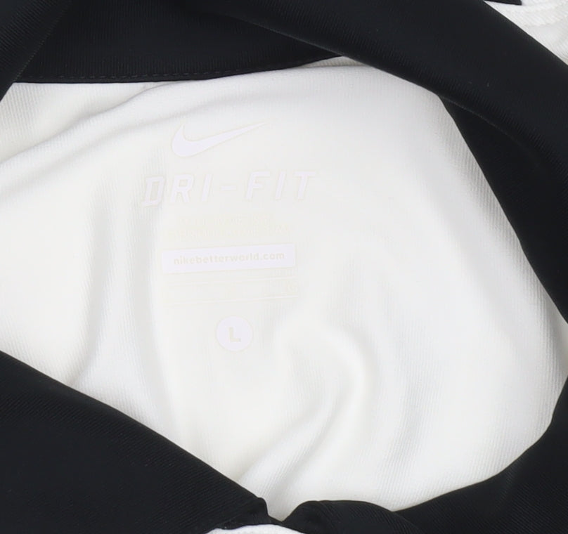 Nike Womens White Black Polo Shirt L Sports Dri-Fit Short Sleeve