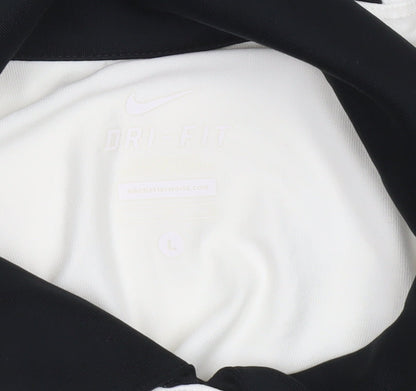 Nike Womens White Black Polo Shirt L Sports Dri-Fit Short Sleeve