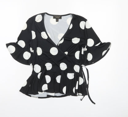 Lipsy Women Black White Polka Dot Wrap Blouse UK 8