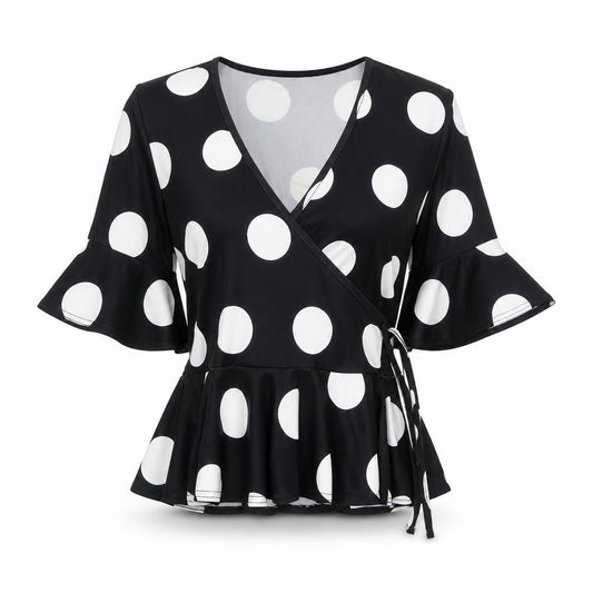 Lipsy Women Black White Polka Dot Wrap Blouse UK 8