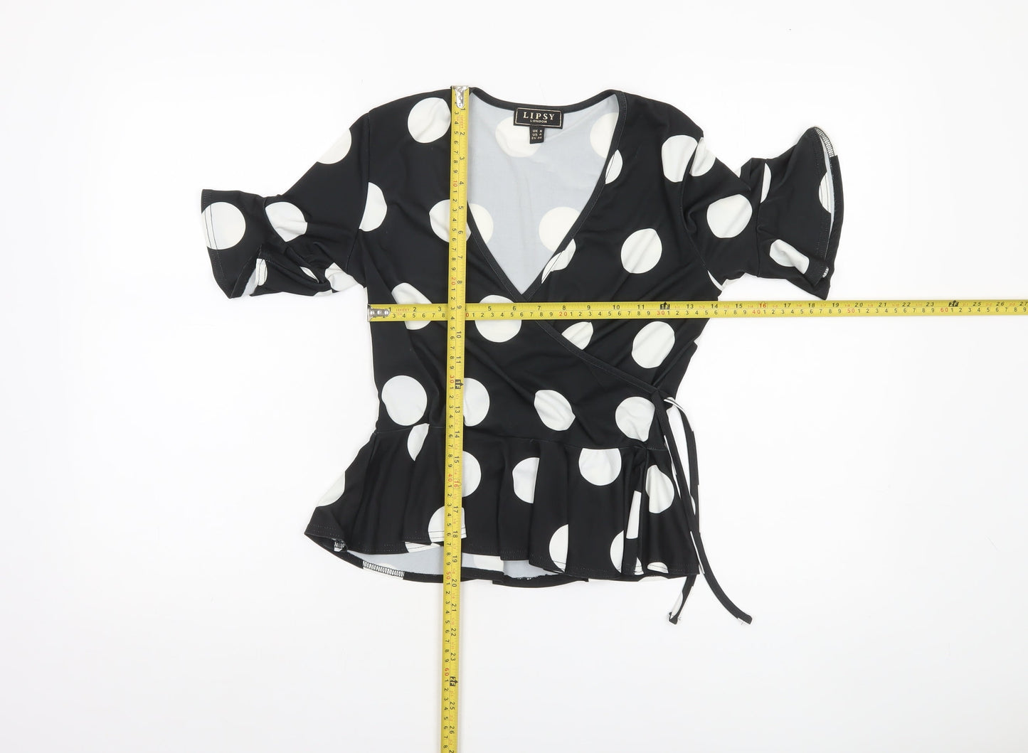 Lipsy Women Black White Polka Dot Wrap Blouse UK 8