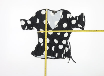 Lipsy Women Black White Polka Dot Wrap Blouse UK 8