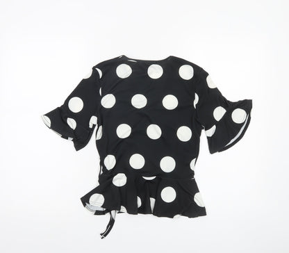 Lipsy Women Black White Polka Dot Wrap Blouse UK 8