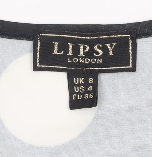 Lipsy Women Black White Polka Dot Wrap Blouse UK 8