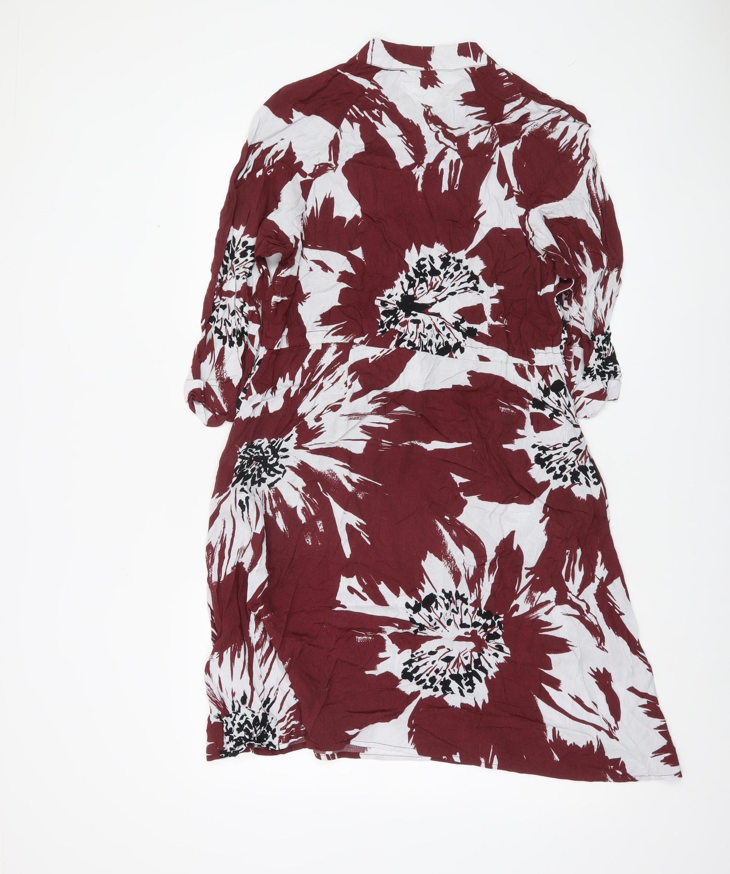 Monsoon Women Red Floral Shirt Dress Small Viscose Belted Casual