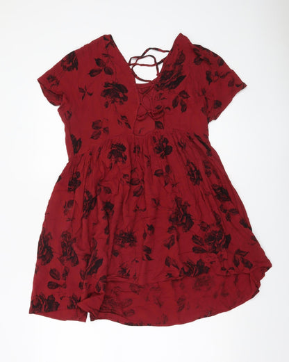 Pins and Needles Women’s Red Floral Skater Dress Size M Short Sleeve