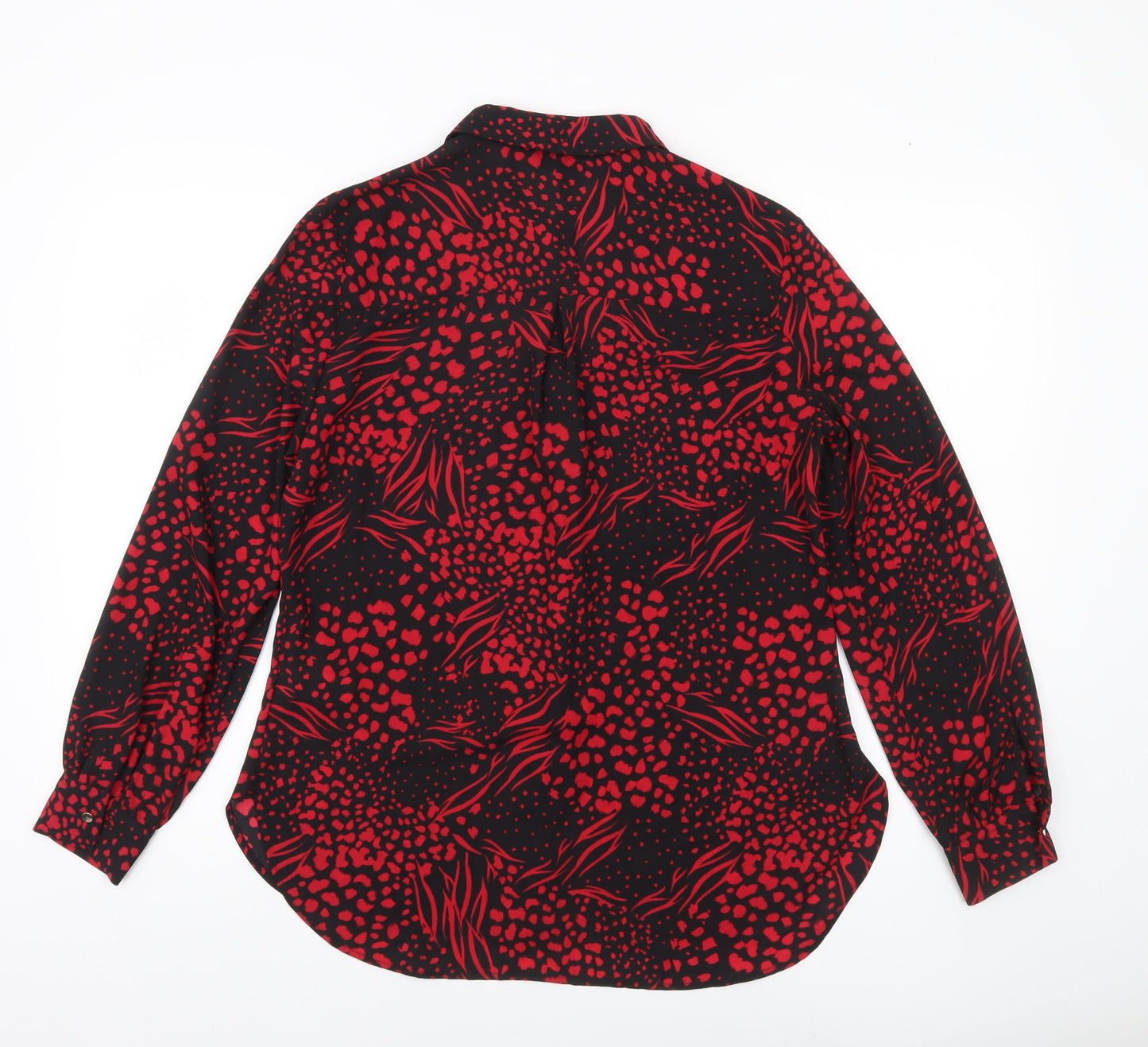 F&F Women’s Black Red Animal Print Button-Up Blouse UK 12