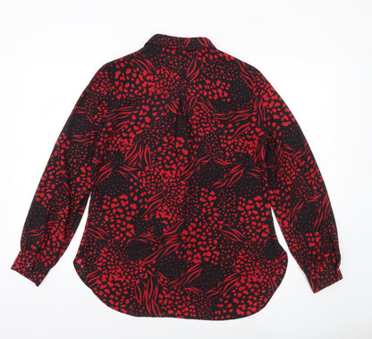 F&F Women’s Black Red Animal Print Button-Up Blouse UK 12