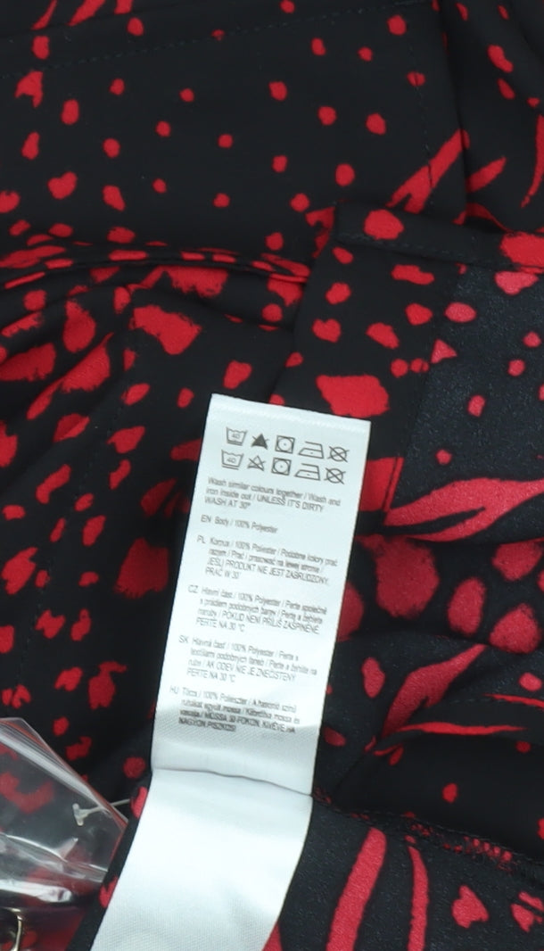 F&F Women’s Black Red Animal Print Button-Up Blouse UK 12