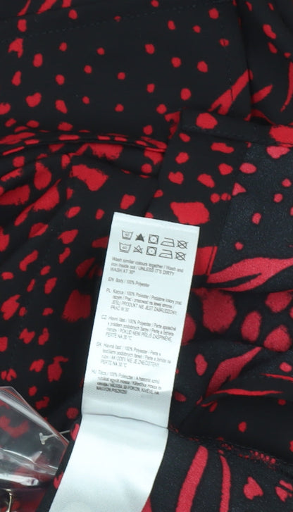 F&F Women’s Black Red Animal Print Button-Up Blouse UK 12
