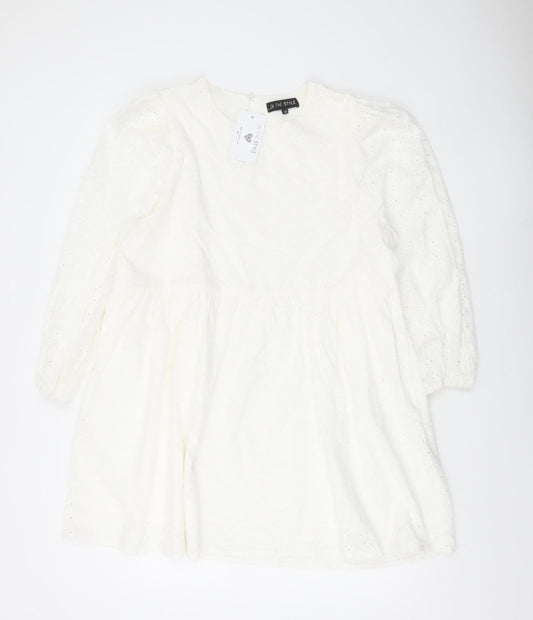 In The Style Womens White Cotton A-Line Dress Size 14