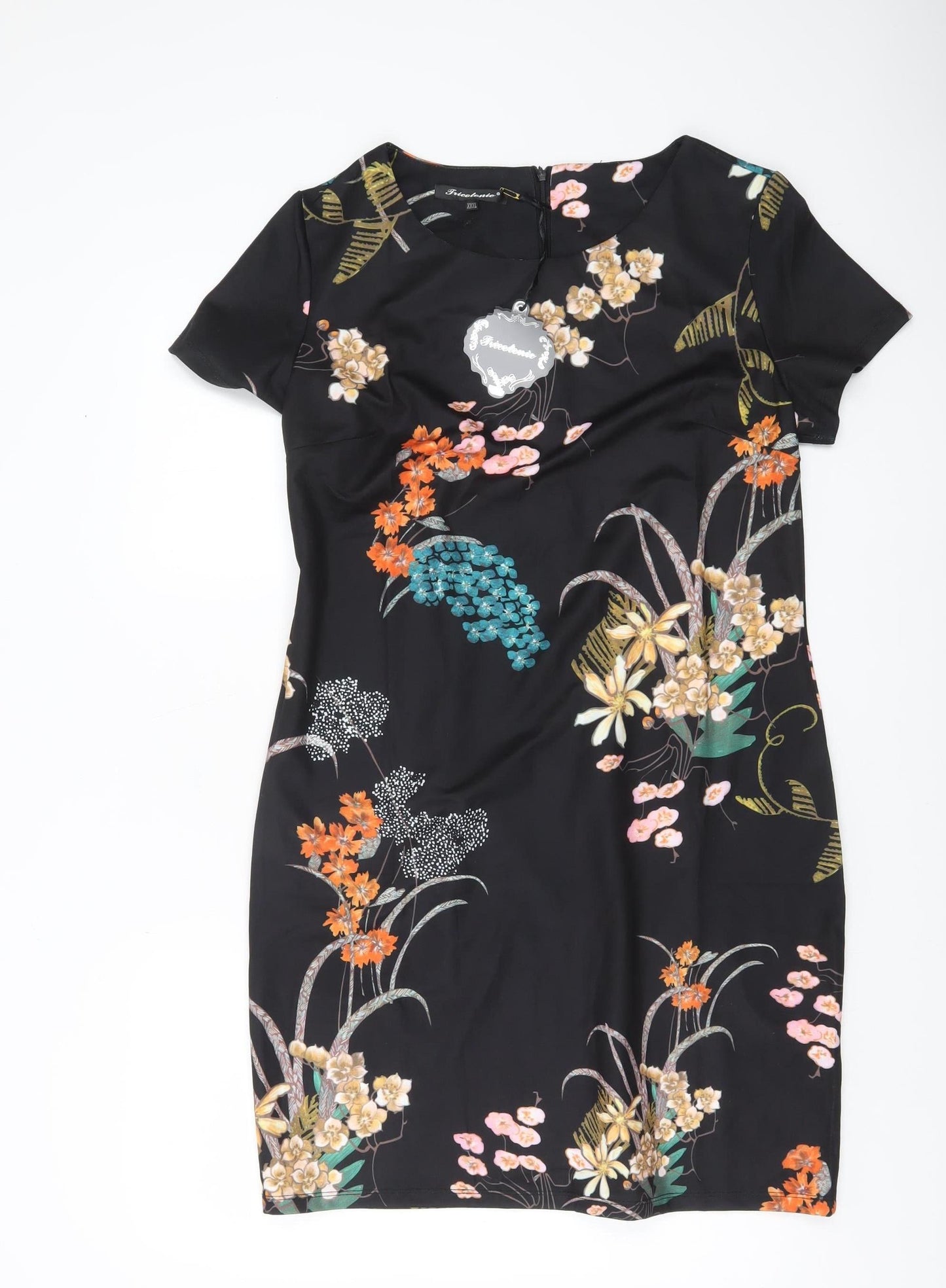 Tricotonic Women Black Floral Sheath Dress 3XL Short Sleeve Knee Length