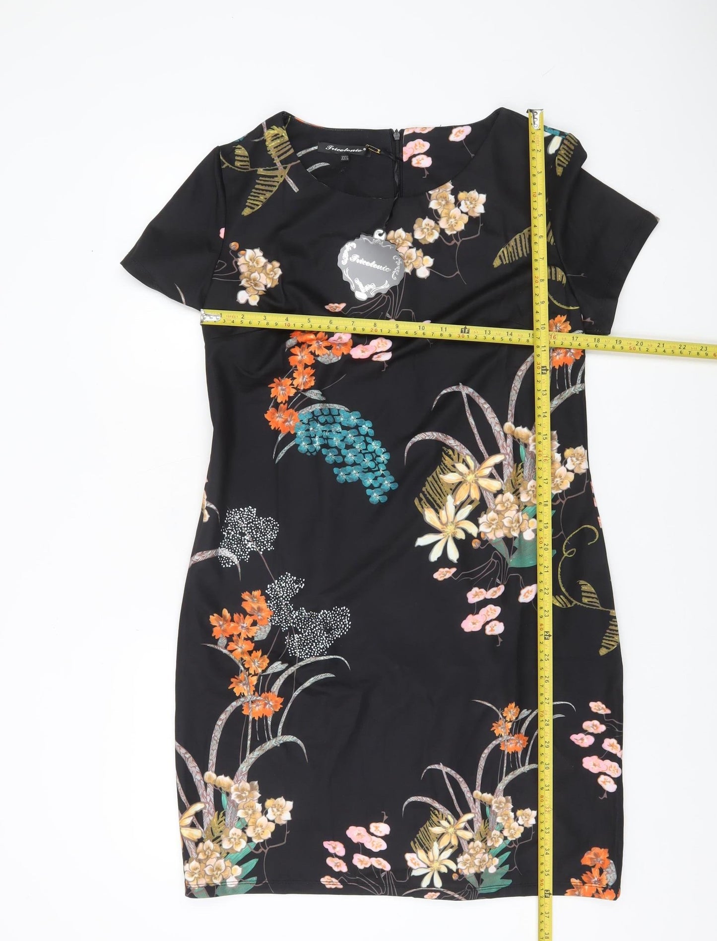 Tricotonic Women Black Floral Sheath Dress 3XL Short Sleeve Knee Length