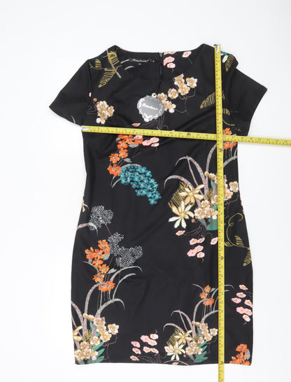 Tricotonic Women Black Floral Sheath Dress 3XL Short Sleeve Knee Length