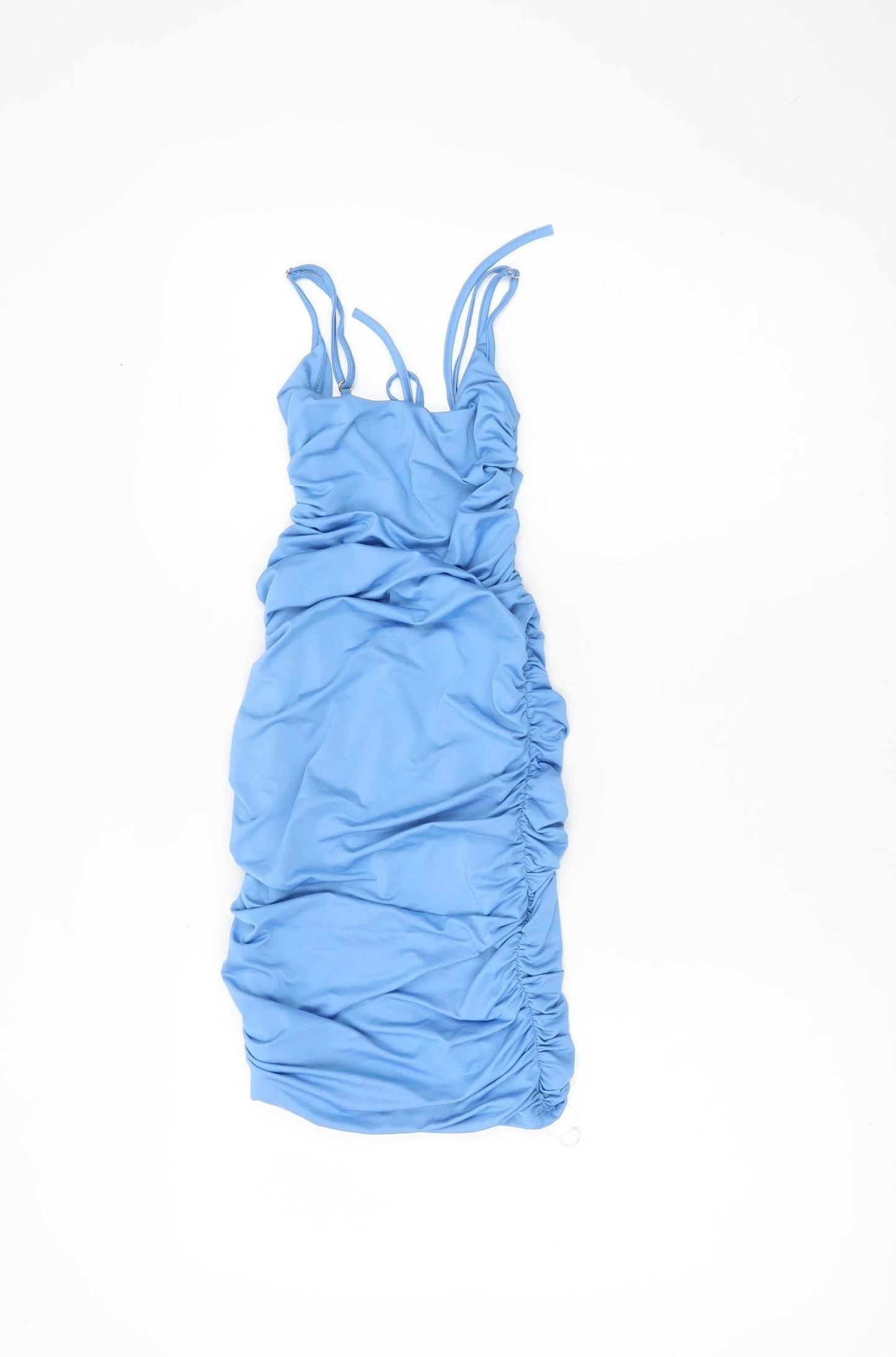 Oh Polly Women's Blue Size 4 Bodycon Ruched Mini Dress