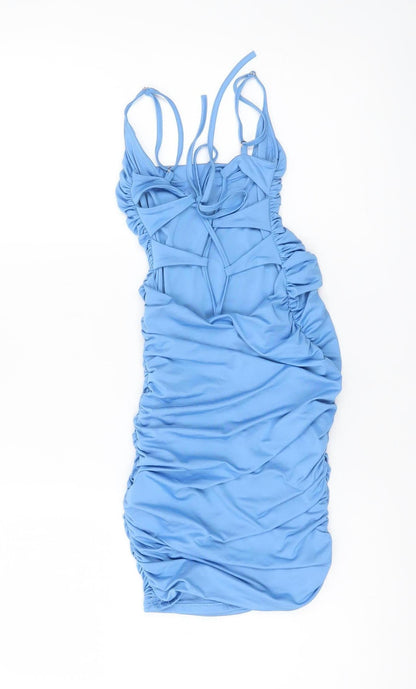 Oh Polly Women's Blue Size 4 Bodycon Ruched Mini Dress