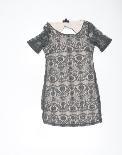 Topshop Women’s Grey Lace Sheath Short Sleeve Dress UK 8