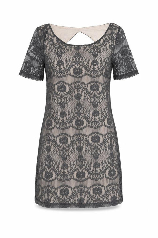 Topshop Women’s Grey Lace Sheath Short Sleeve Dress UK 8
