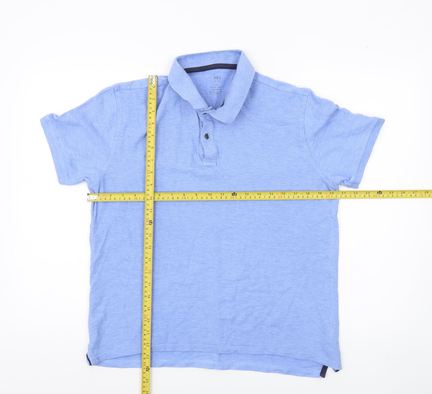 Marks and Spencer Men's Blue Cotton Polo Shirt Size M Regular Fit