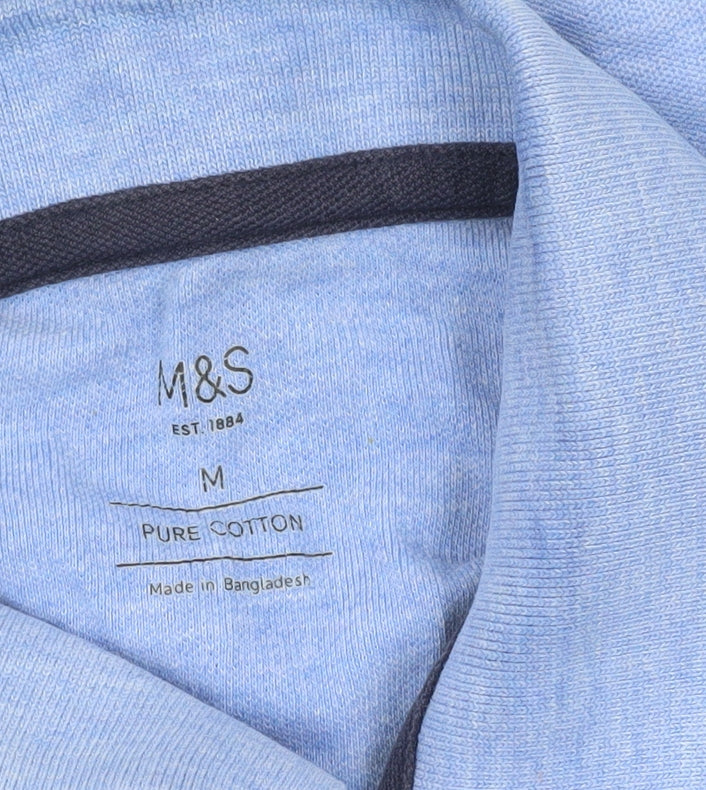 Marks and Spencer Men's Blue Cotton Polo Shirt Size M Regular Fit