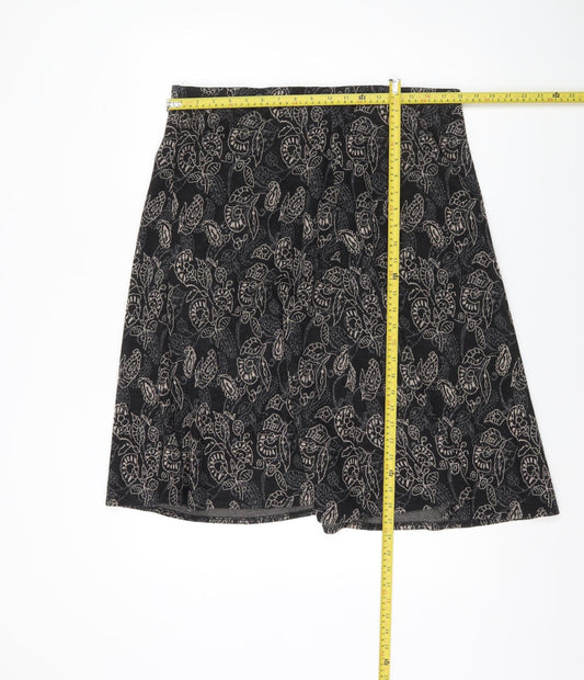 Bm Women’s Black Floral A-Line Knit Skirt Size 18 Knee Length