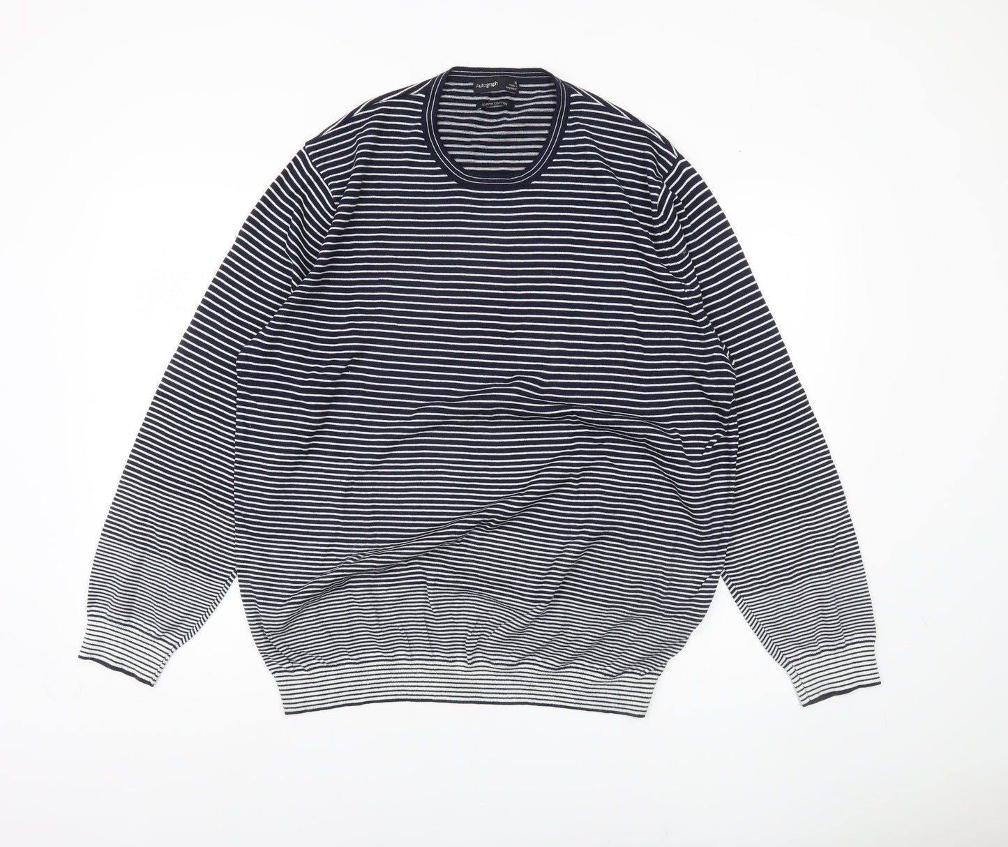 Marks & Spencer Men’s Blue XL Striped Cotton Pullover Jumper