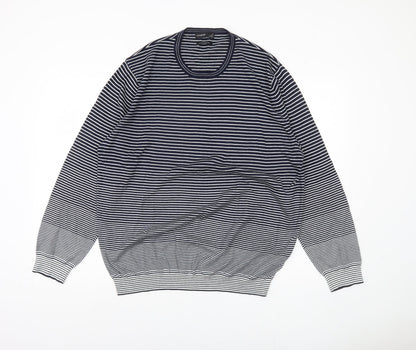 Marks & Spencer Men’s Blue XL Striped Cotton Pullover Jumper