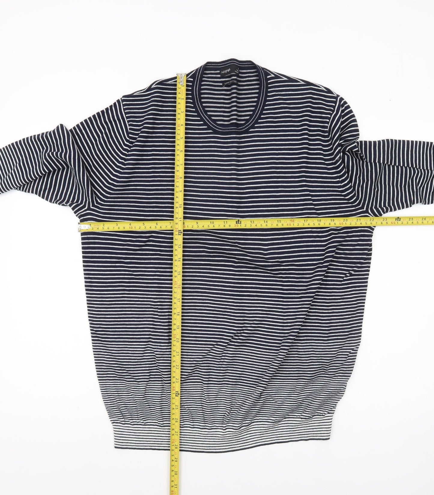Marks & Spencer Men’s Blue XL Striped Cotton Pullover Jumper
