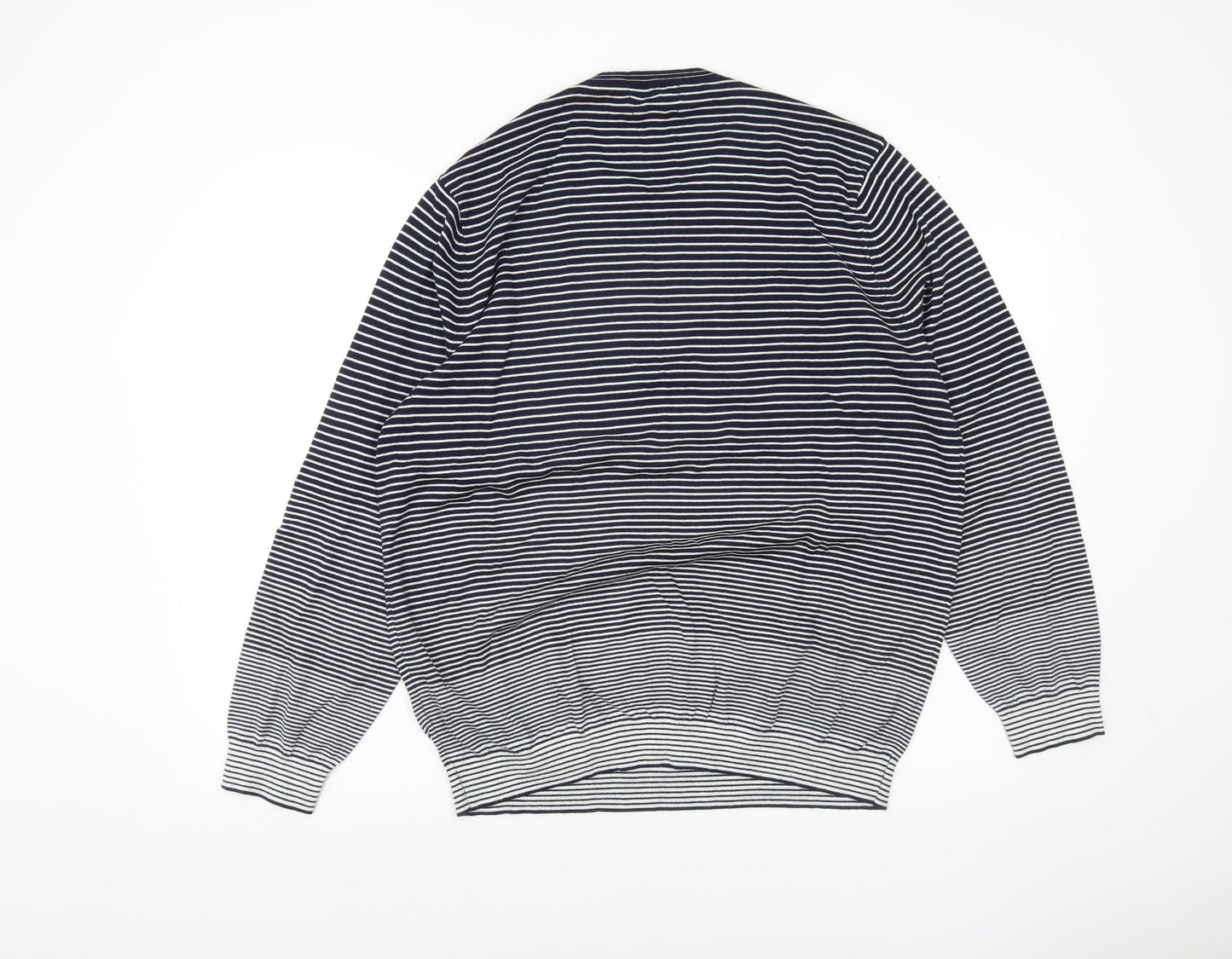 Marks & Spencer Men’s Blue XL Striped Cotton Pullover Jumper