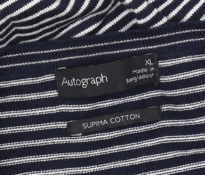 Marks & Spencer Men’s Blue XL Striped Cotton Pullover Jumper