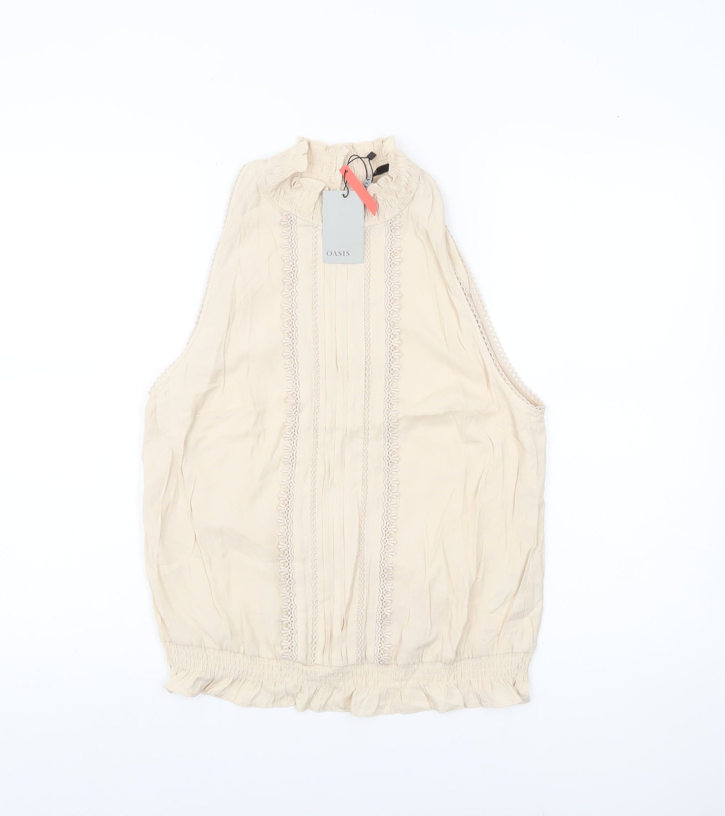 Oasis Womens Beige High Neck Sleeveless Blouse UK 14
