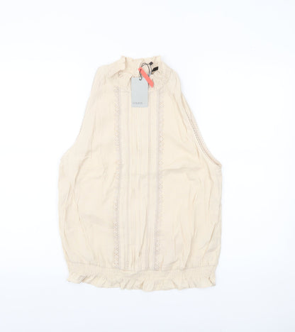 Oasis Womens Beige High Neck Sleeveless Blouse UK 14